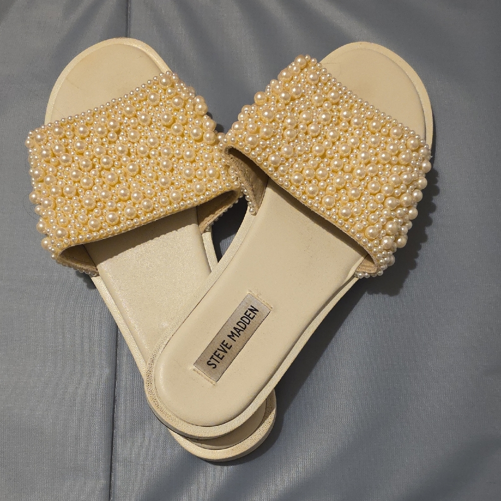 Steve Madden Women's Pearl Embellished Sandals - Cream Size 9.5